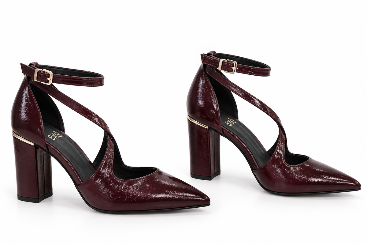 Zapatos Salón d'Orsay Charol Burdeos y Tacón Bloque - EXÉ