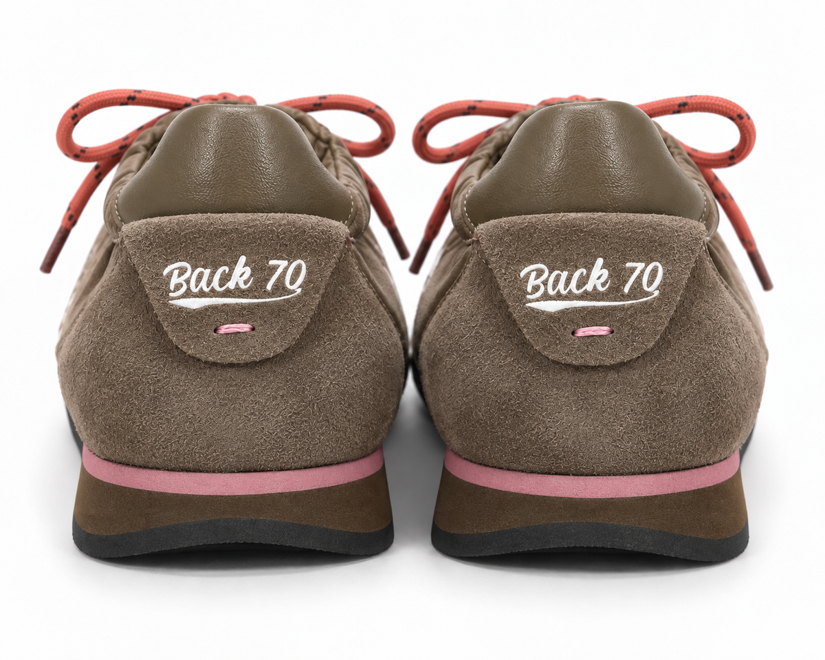 Zapatillas Retro Serraje Marrón y Coral - BACK 70