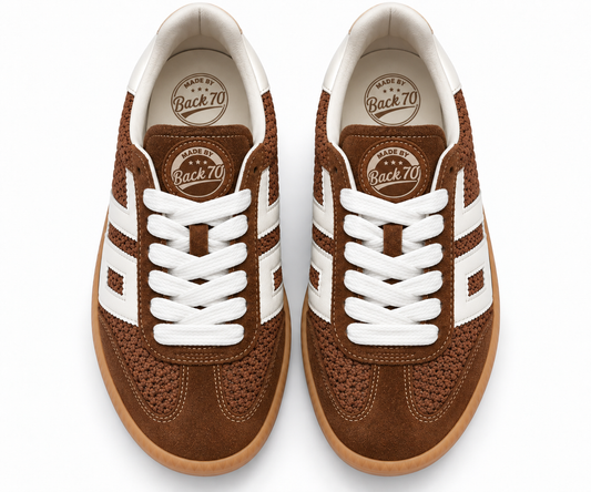 Zapatillas Retro Ante y Ganchillo Marrón - BACK 70