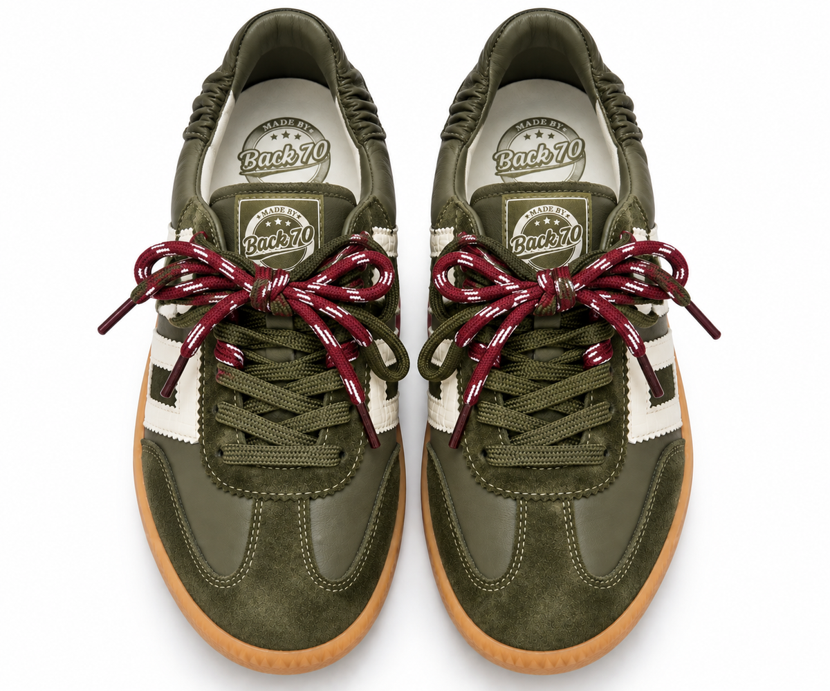 Zapatillas Retro Kaki y Cordones Burdeos - BACK 70