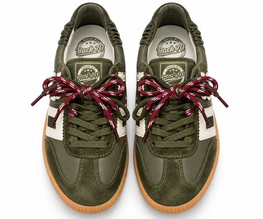 Zapatillas Retro Kaki y Cordones Burdeos - BACK 70