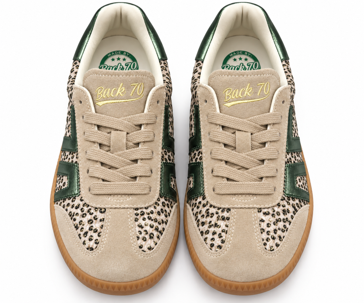 Zapatillas Retro Leopardo y Verde Metalizado - BACK 70