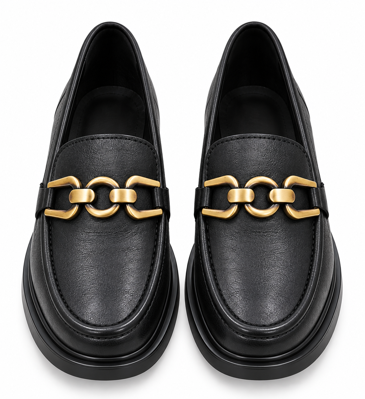 Mocasines de Piel Negros con Eslabón Dorado - TOÑITAS