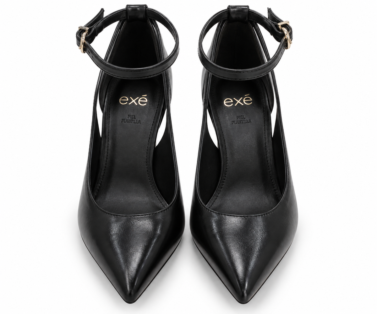 Zapatos Salón de Piel Negros con Doble Pulsera - EXÉ