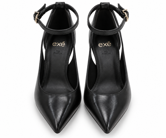 Zapatos Salón de Piel Negros con Doble Pulsera - EXÉ