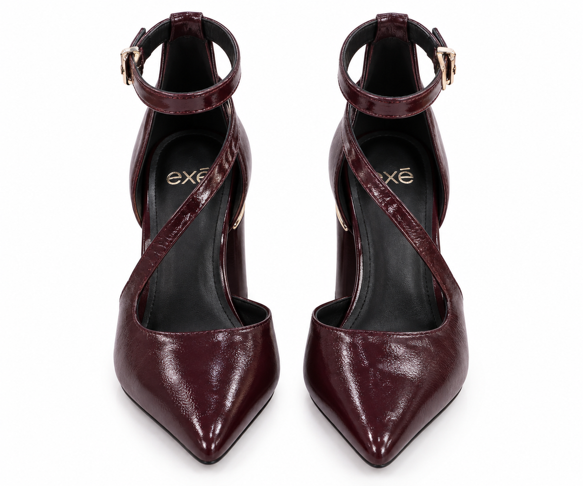 Zapatos Salón d'Orsay Charol Burdeos y Tacón Bloque - EXÉ