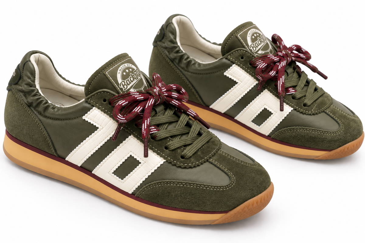 Zapatillas Retro Kaki y Cordones Burdeos - BACK 70