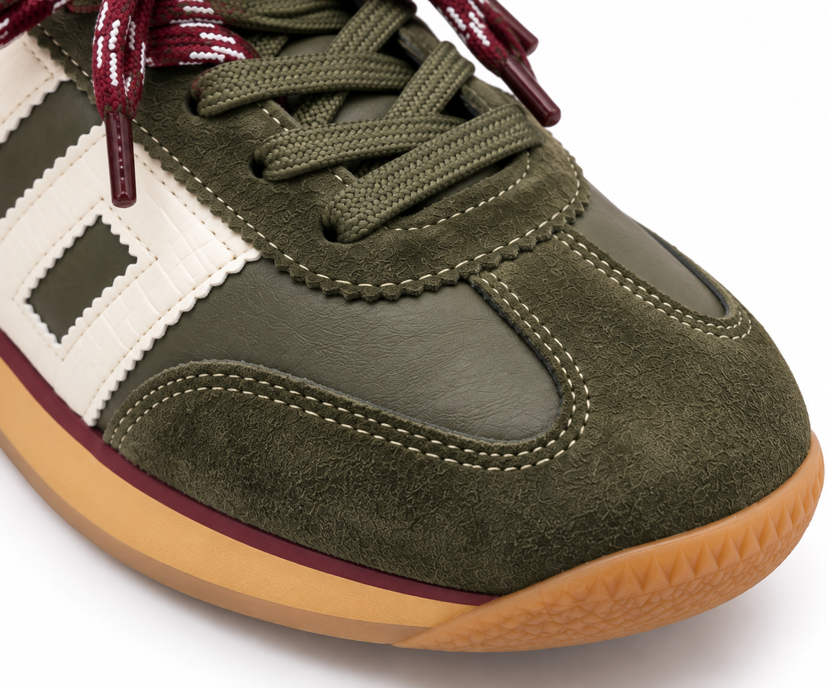 Zapatillas Retro Kaki y Cordones Burdeos - BACK 70