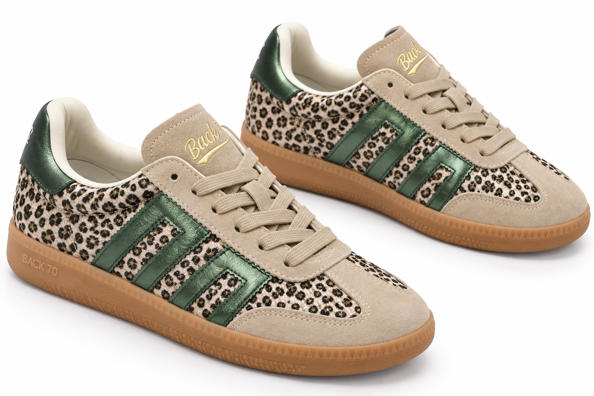 Zapatillas Retro Leopardo y Verde Metalizado - BACK 70