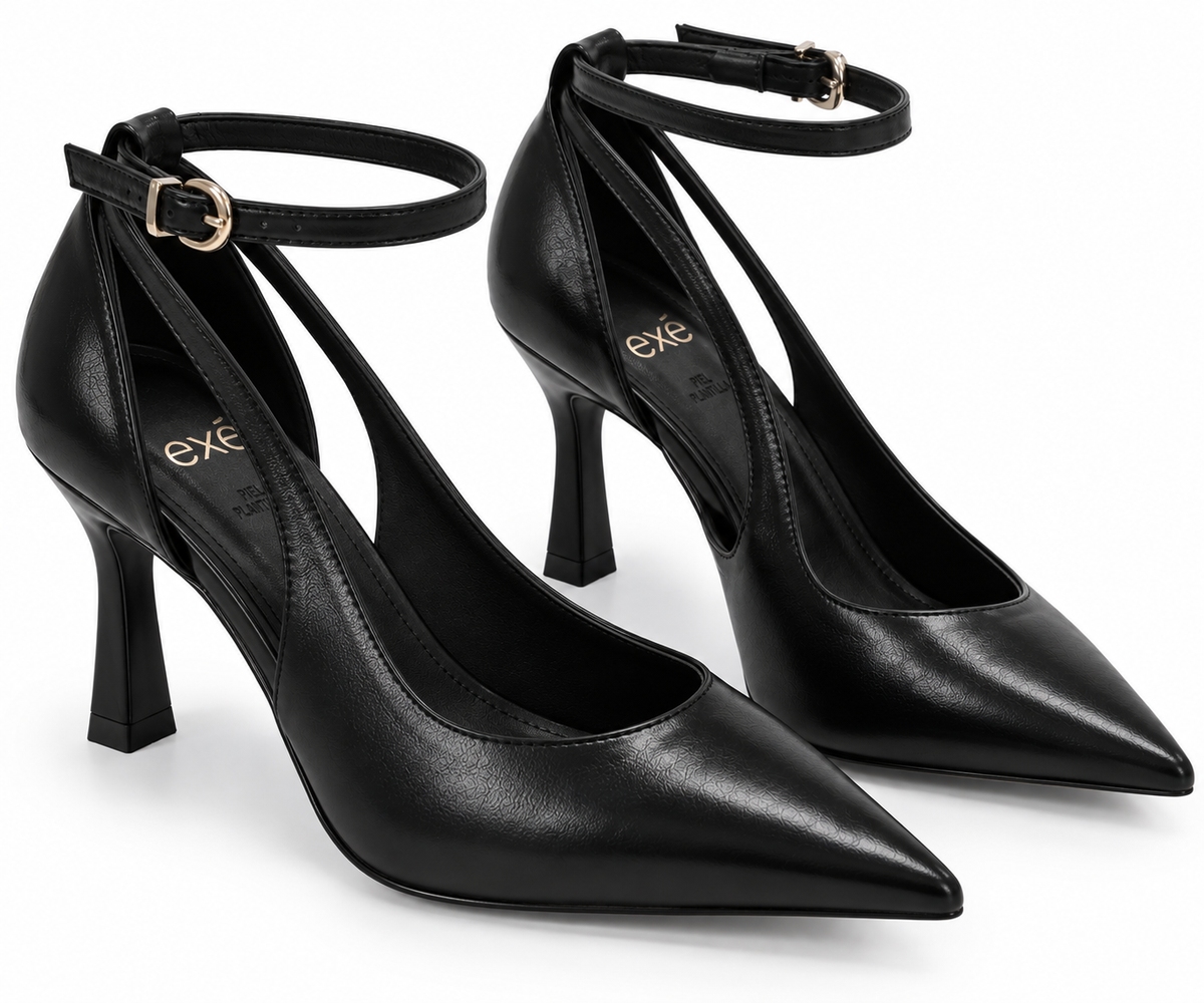 Zapatos Salón de Piel Negros con Doble Pulsera - EXÉ