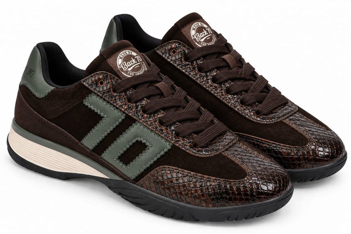Zapatillas Jogger Ante Marrón y Serpiente - BACK 70