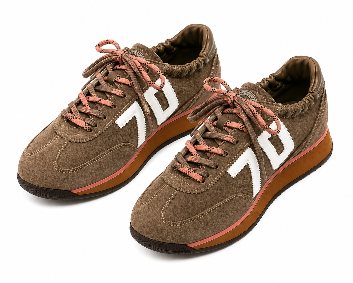 Zapatillas Retro Serraje Marrón y Coral - BACK 70